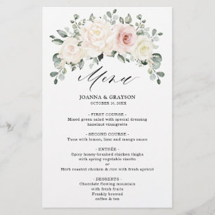 Champanhe Ivory Blush Floral Menu Casamento Verde