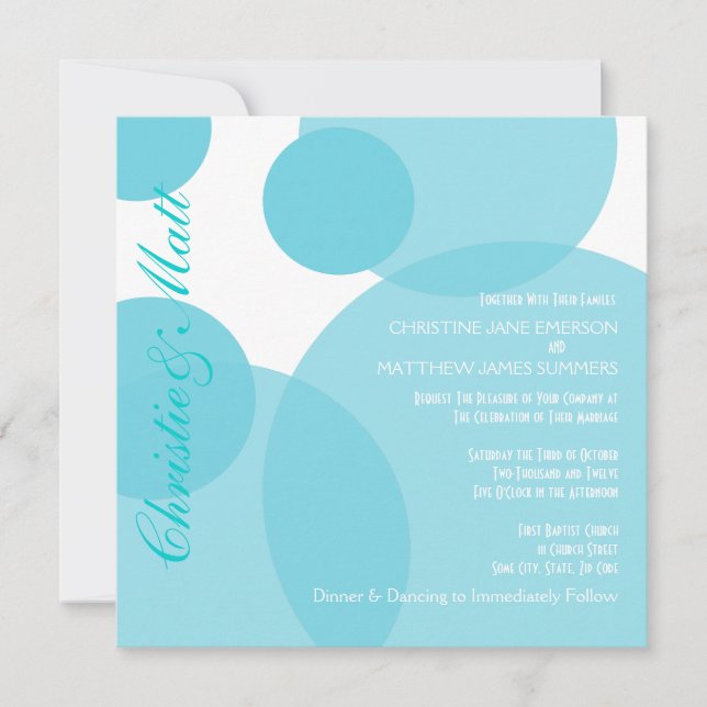 Champanhe Teal Bolha Convite Moderno para Casament (Frente)
