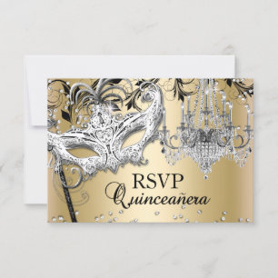Chandelier Mascarada Dourado Quinceanera RSVP