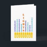 Chanukah Menorah no cartão das palavras<br><div class="desc">Esta menorah é composta por "velas" feitas com as várias ortografias de Chanukah/Hanukkah... </div>