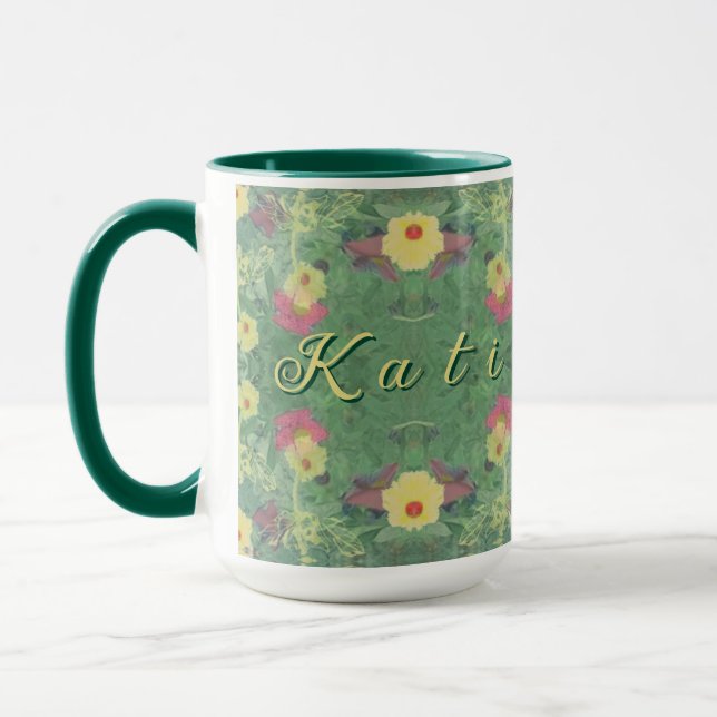 Chão Florestal Floral com Caneca de Nome (Esquerda)