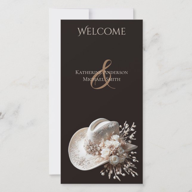 Chapéu branco de vaqueira com programa de casament (Frente)