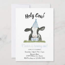 Chapéu da Festa Azul com Vaca com Convite de Impre