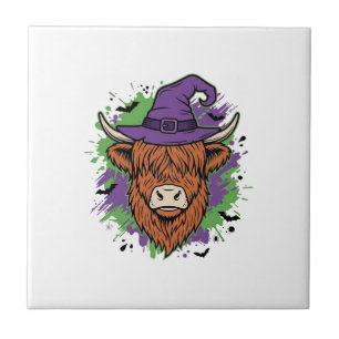 Chapéu de Bruxa Cow Highland Halloween Vetor Vinta