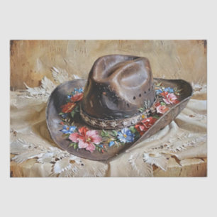 Chapéu de Cowgirl Floral Decoupage Papel de Seda