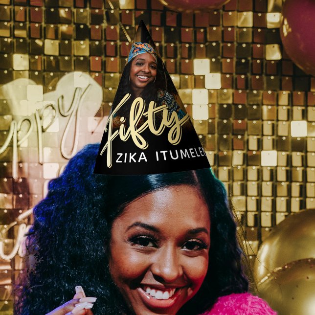 Chapéu De Festa 50º aniversário dourado negro nome personalizado (Criador carregado)