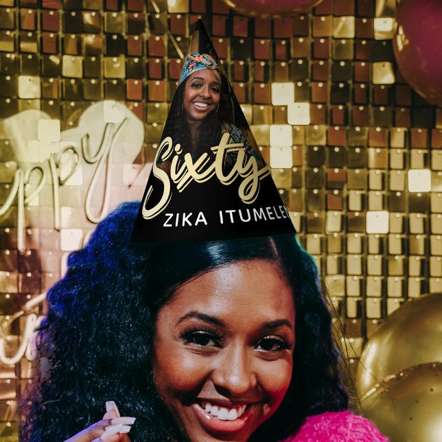 Chapéu De Festa 60º aniversário dourado negro nome personalizado (Criador carregado)