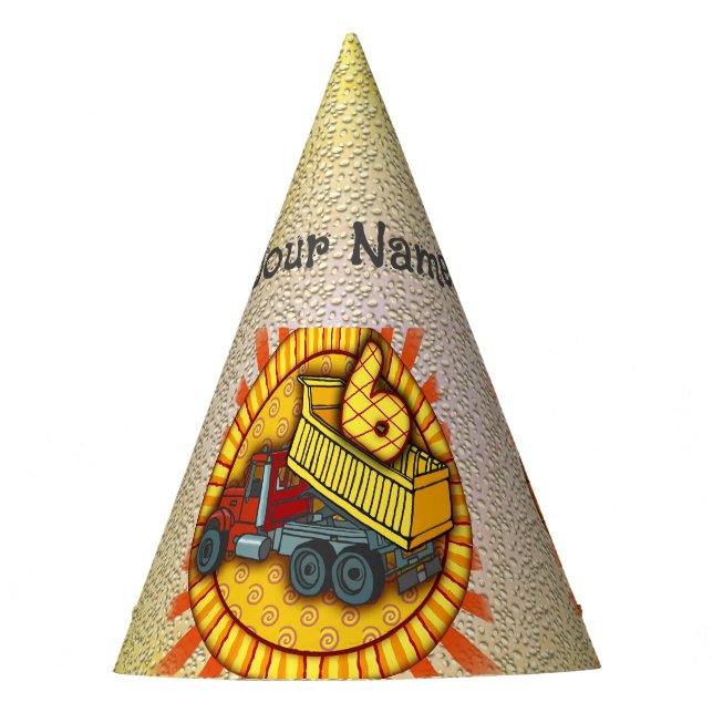 Chapéu De Festa 6 Birthday Dump Truck Party hat (Frente)