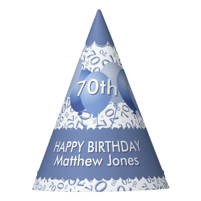 Chapéu De Festa 70 Aniversário Número Padrão Azul/Branco (Frente)