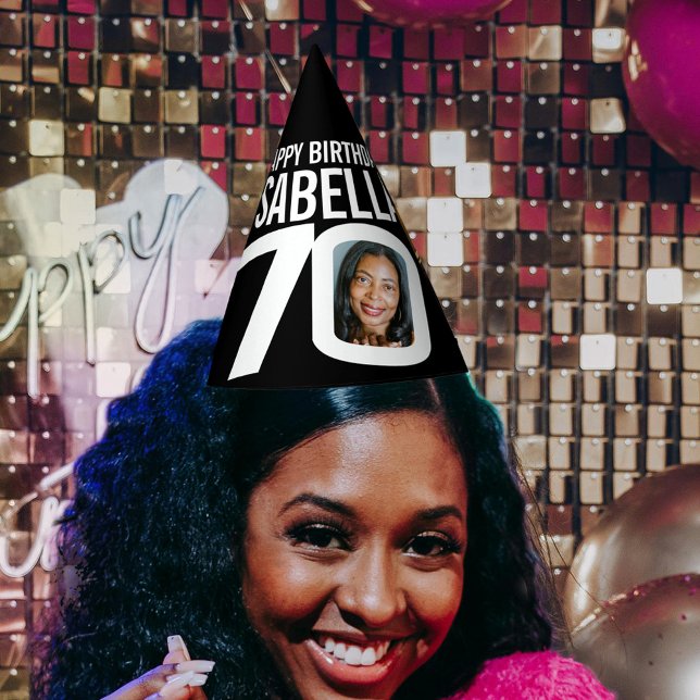 Chapéu De Festa 70 foto de aniversário personalizada branco preto (Criador carregado)