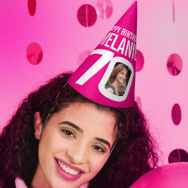 Chapéu De Festa 70 foto de aniversário personalizada rosa-quente b