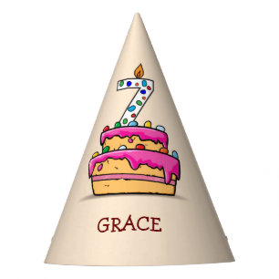 Chapéu De Festa 7 de Aniversário, 7 no Bolo Rosa Doce