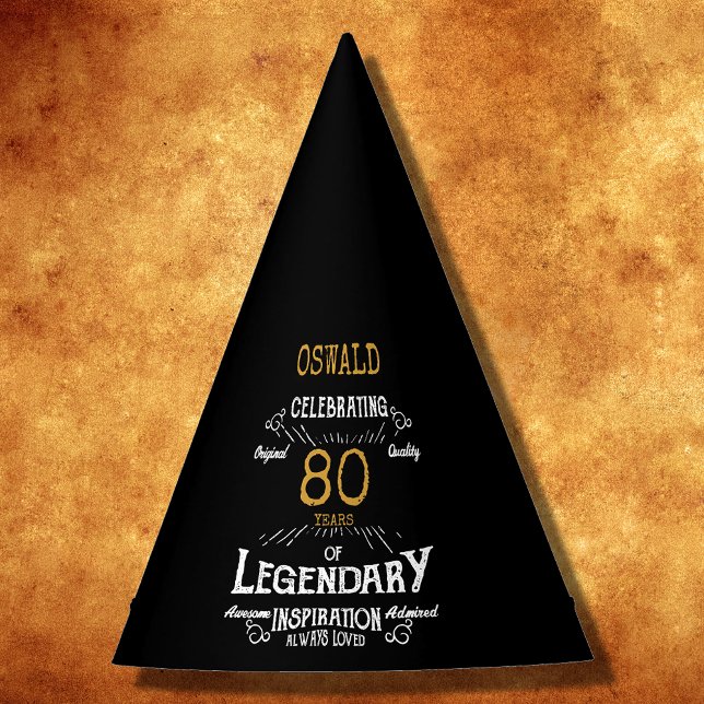 Chapéu De Festa 80 Birthday Legendday Black Dourado Retro (For those celebrating their 80th birthday we have the ideal birthday party hats with a vintage feel.)