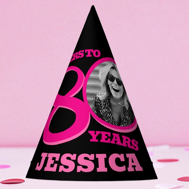 Chapéu De Festa 80th birthday personalized photo pink black (Criador carregado)