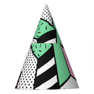 Chapéu De Festa Abstrato Memphis: formas geométricas de 80s.