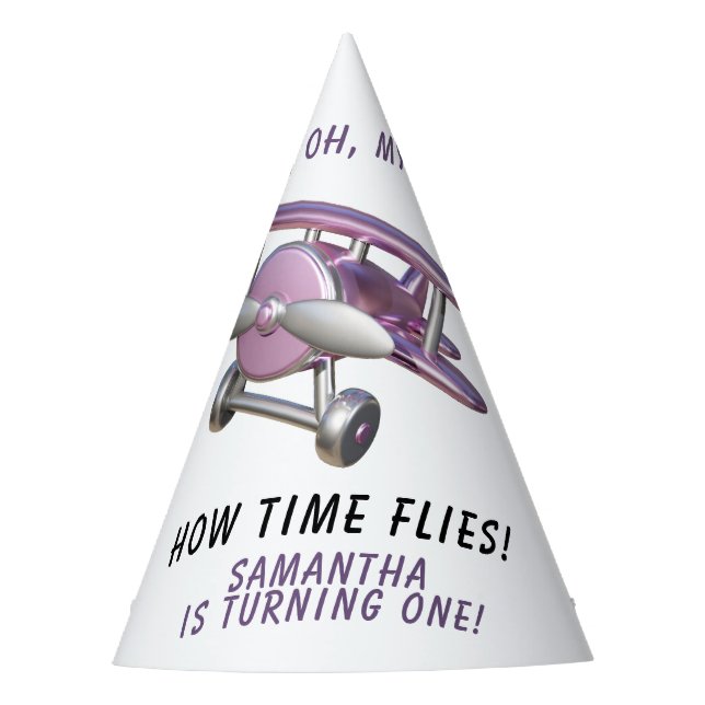 Chapéu De Festa Airplane Oh My Time Flies Travel First Birthday  (Frente)