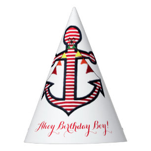 Chapéu De Festa Ancoragem Náutica Vermelha e White Stripes Ahoy Ah