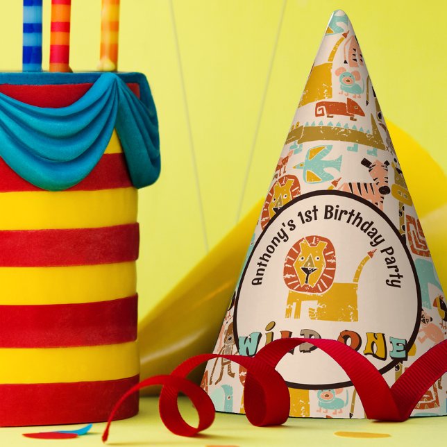 Chapéu De Festa Animais Selvagens Retro Selvagens Um Primeiro Aniv (Criador carregado)