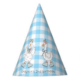 Chapéu De Festa Aniversário da Xadrez Azul do Ganso do bobo