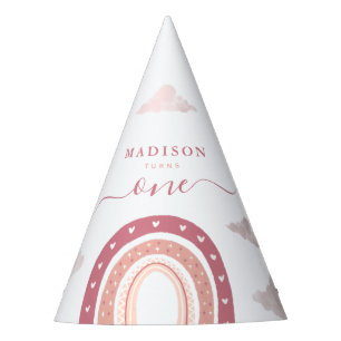 Chapéu De Festa Aniversário das Nuvens do Arco-Íris Rosa Pastel