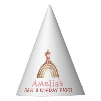 Chapéu De Festa Aniversário de 1 ano da Menina Urso Arco-íris Aqua