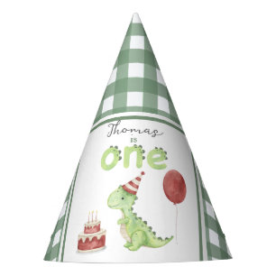 Chapéu De Festa Aniversário de 1 ano do dinossauro aquarela