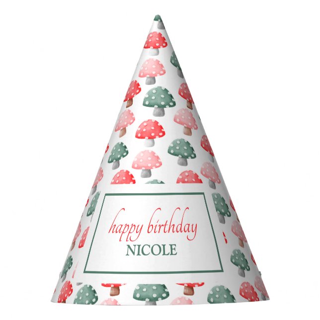 Chapéu De Festa Aniversário de Cogumelo Colorido Cónico Whimsic (Frente)
