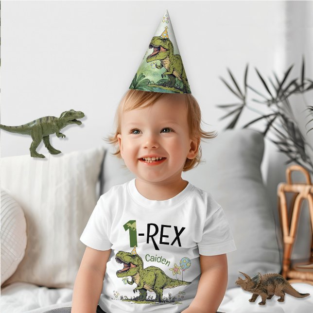 Chapéu De Festa Aniversário de criança de Tema Dinossauro de Carto (Cute roaring t-rex dinosaur Jurassic theme boy kids birthday party hat, table decorations, a-saurus)