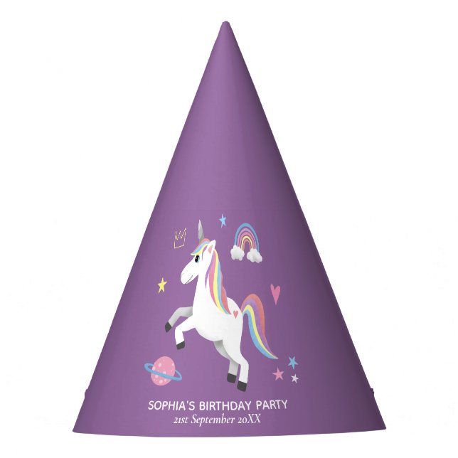 Chapéu De Festa Aniversário de criança de Unicórnio Roxo Magnético (Frente)