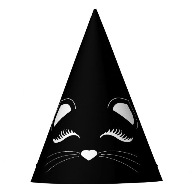 Chapéu De Festa Aniversário de Gato Negro e Branco (Frente)