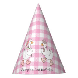 Chapéu De Festa Aniversário de Gingham Rosa-Rosa-bobo