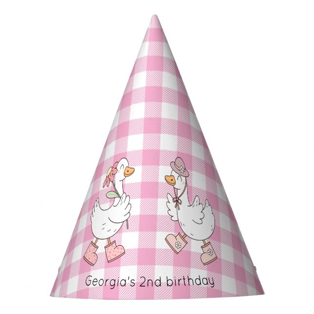 Chapéu De Festa Aniversário de Gingham Rosa-Rosa-bobo (Frente)