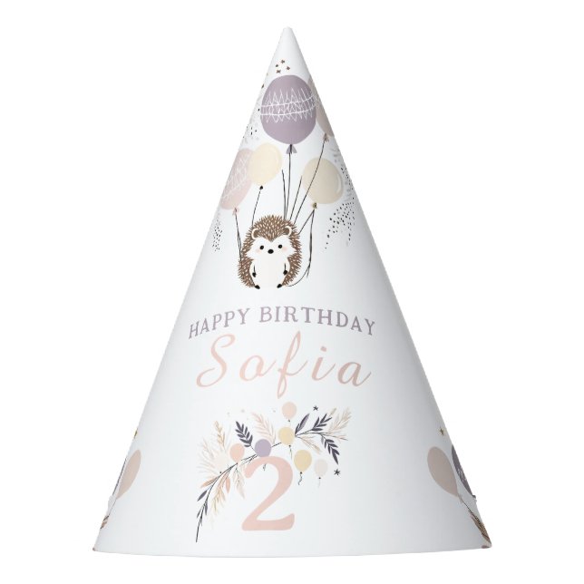 Chapéu De Festa Aniversário de Pastel Boho Hedgehog e Balões (Frente)