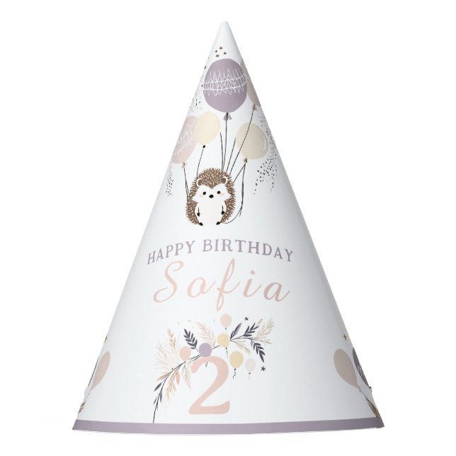 Chapéu De Festa Aniversário de Pastel Boho Hedgehog e Balões (Frente)