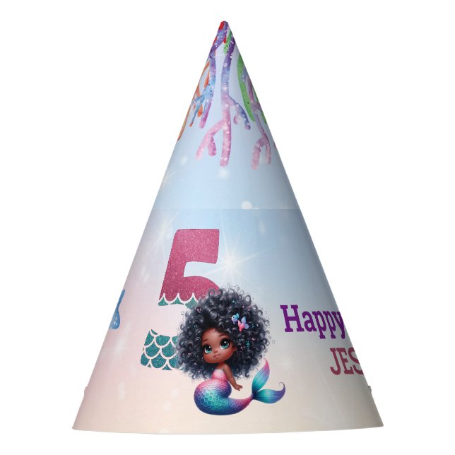 Chapéu De Festa Aniversário do 5 de Sereia Afro-Americano (Frente)
