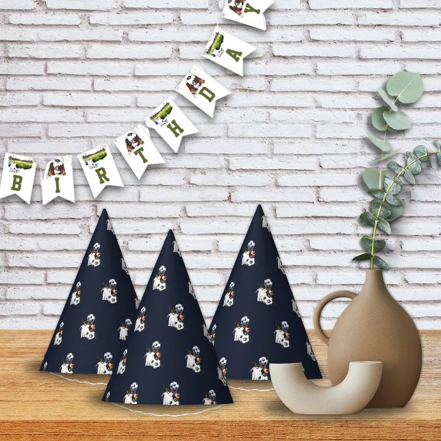 Chapéu De Festa Aniversário do Jogo Esportivo de Futebol (Green Navy Blue Soccer Birthday Party Hats Kids)