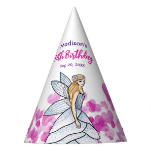 Chapéu De Festa Aniversário Fada Princesa Rosa Corações Rosa Desen