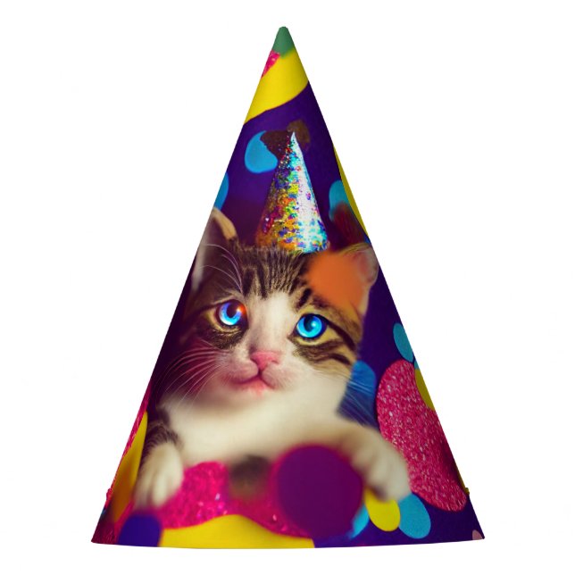 Chapéu De Festa Aniversário Hat Confetti Gatinho nº 1 - Papelão (Frente)