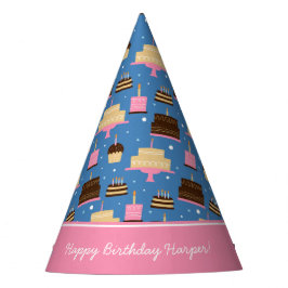 Chapéu De Festa Aniversário Padrão de Bolo Nome Personalizado + Sa