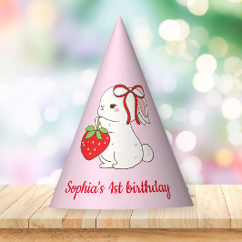 Chapéu De Festa Aniversário Rosa de Bebê Coelho Morango