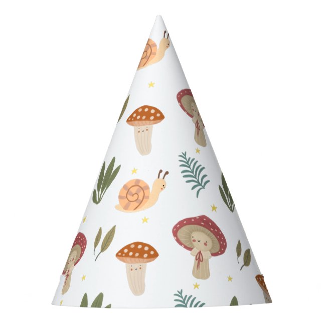 Chapéu De Festa Aquarela Pequena Festa de aniversário De Cogumelo (Frente)