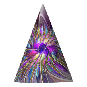 Chapéu De Festa Arte de fractal abstrato colorido e energético Flo