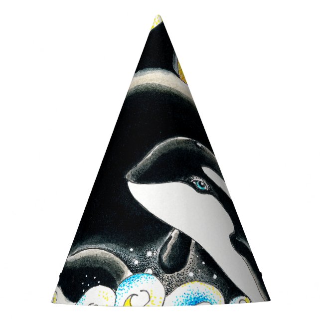 Chapéu De Festa Arte de tinta da família da baleia Orca (Frente)