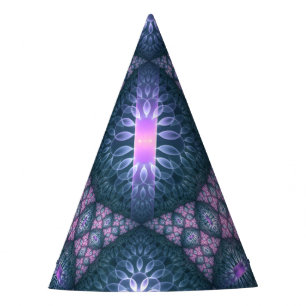 Chapéu De Festa Arte fractal 3D abstrato padrão azul roxo rosa