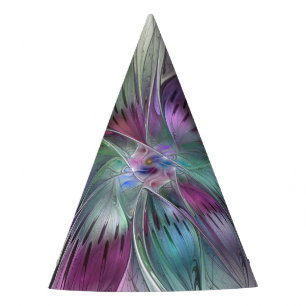 Chapéu De Festa Arte fractal floral moderna abstrata colorida