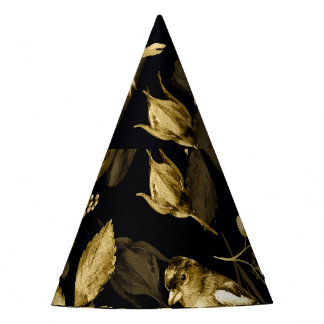 Chapéu De Festa Aves Aquáticas: Design Floral Vintage.