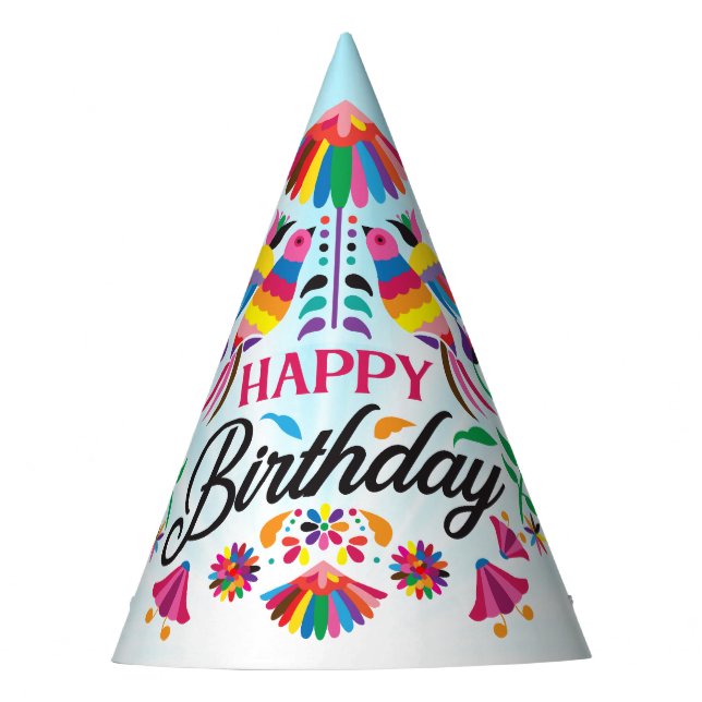 Chapéu De Festa Aves coloridas, Padrão Mexicano Floral (Frente)