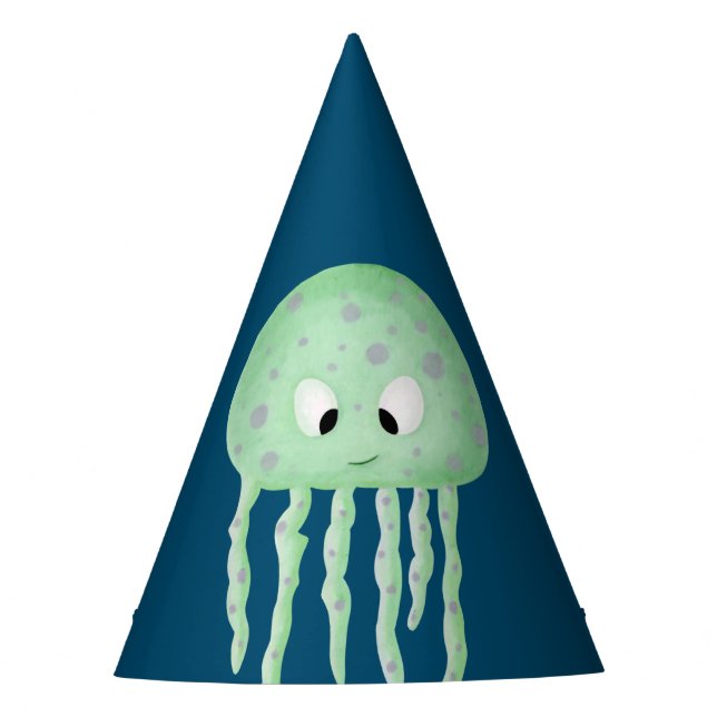 Chapéu De Festa Azul com água-viva-azul-turquesa (Frente)