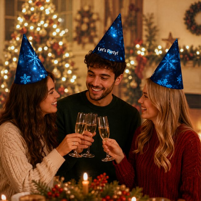 Chapéu de festa Azul Profundo e Flocos de Neve Bri (Deep Blue & Bright Snowflakes Party Hat)