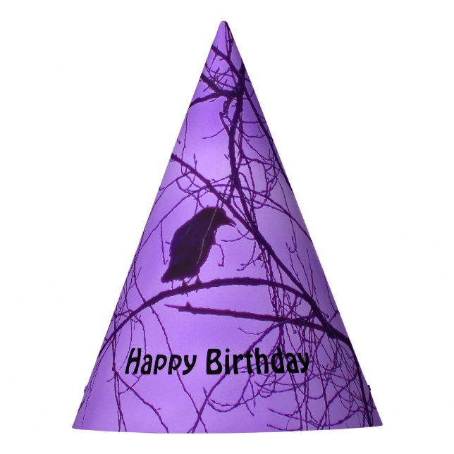Chapéu De Festa Bairthday Crow Silhouette Tree Branches Purple Sky (Frente)